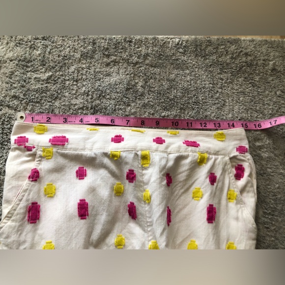 Anthro Pink & Yellow Clip Dot Cropped Wide Leg - Picture 6 of 8